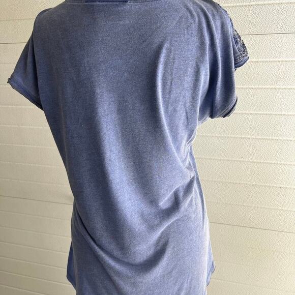 DANTELLE rounded neckline, short cap sleeve T-shirt with lace, women's size S - Picture 3 of 6